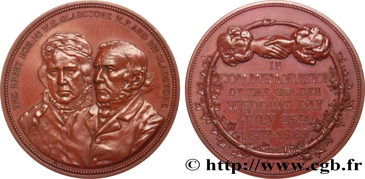 REINO UNIDO Médaille, Noces d’or de William Ewart Gladstone et Catherine Glynne MBC+