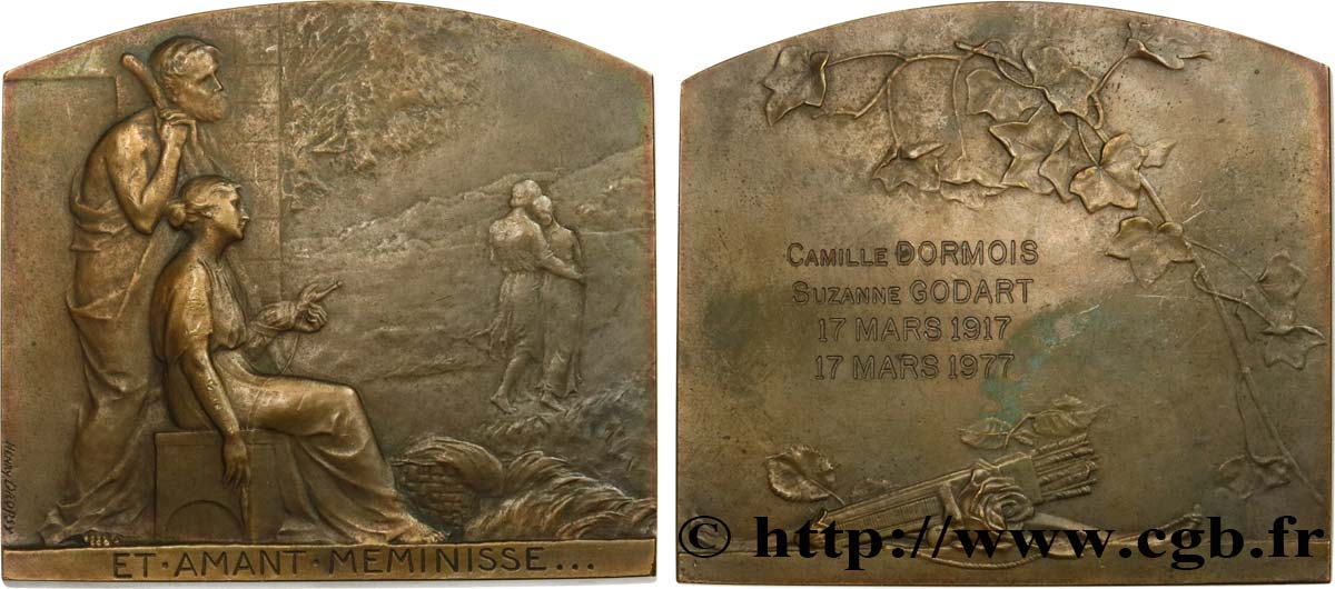 AMOUR ET MARIAGE Plaque, Noces d’or de Camille Dormois et Suzanne Godard TTB