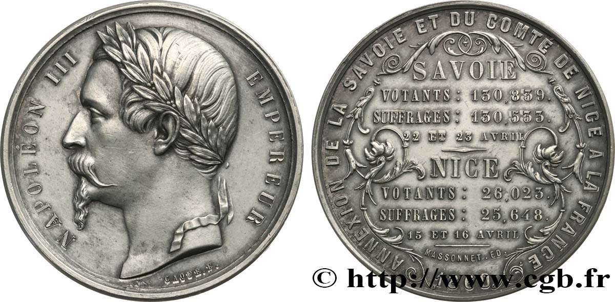 SECOND EMPIRE Médaille de l’annexion de la Savoie et de Nice à la France AU/AU