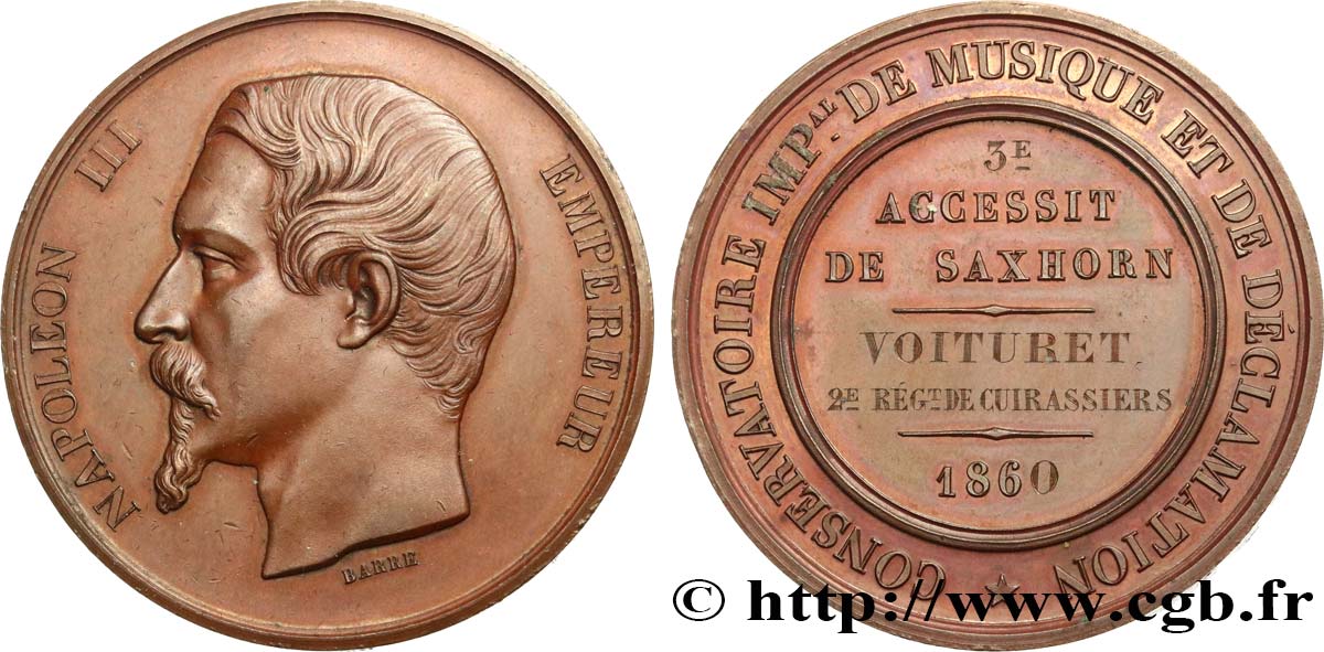 SEGUNDO IMPERIO FRANCES Médaille de récompense, 3e Accessit de Saxhorn MBC+/EBC