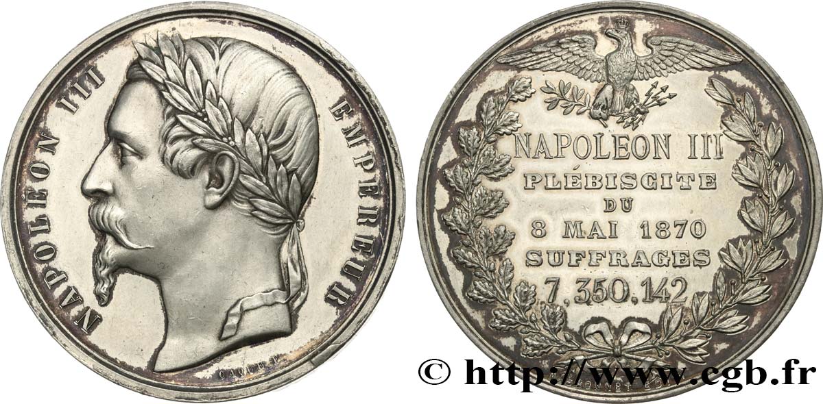 SECOND EMPIRE Médaille, Plébiscite du 8 mai 1870 TTB+