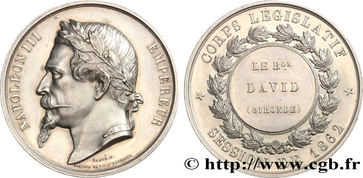 SECONDO IMPERO FRANCESE Médaille, corps législatif, Baron David SPL+