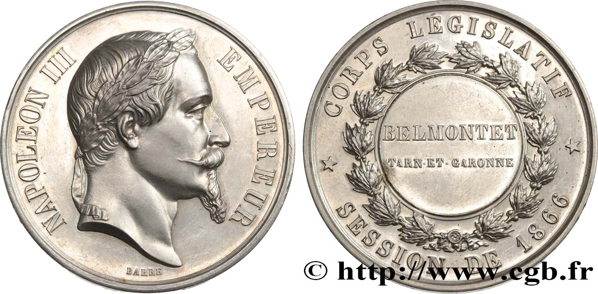 SECOND EMPIRE Médaille, corps législatif, Louis Belmontet SUP/TTB+