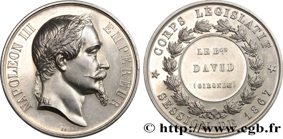 SECONDO IMPERO FRANCESE Médaille, corps législatif, Baron David SPL