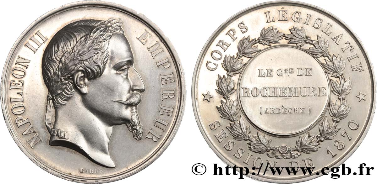 SECOND EMPIRE Médaille, corps législatif, Charles de Fages de Latour SUP+