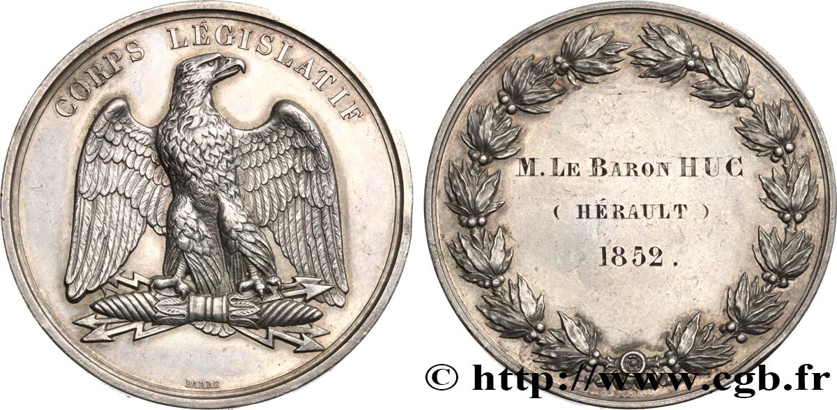 SECONDO IMPERO FRANCESE Médaille, corps législatif, Charles-Auguste, Baron Huc q.SPL