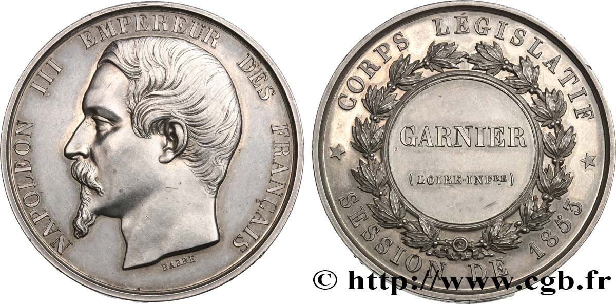 SECOND EMPIRE Médaille, corps législatif, Auguste Fidel Amand Marie Garnier SUP