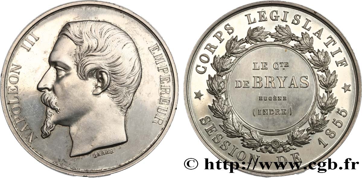 SECOND EMPIRE Médaille, corps législatif, Eugène, marquis de Bryas SUP/SPL