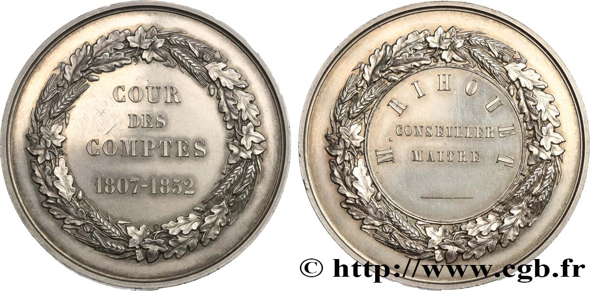 SEGUNDO IMPERIO FRANCES Médaille, Cour des comptes, Conseiller maître EBC+