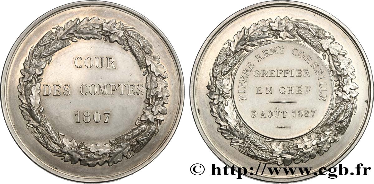 III REPUBLIC Médaille, Cour des comptes, Greffier en chef AU