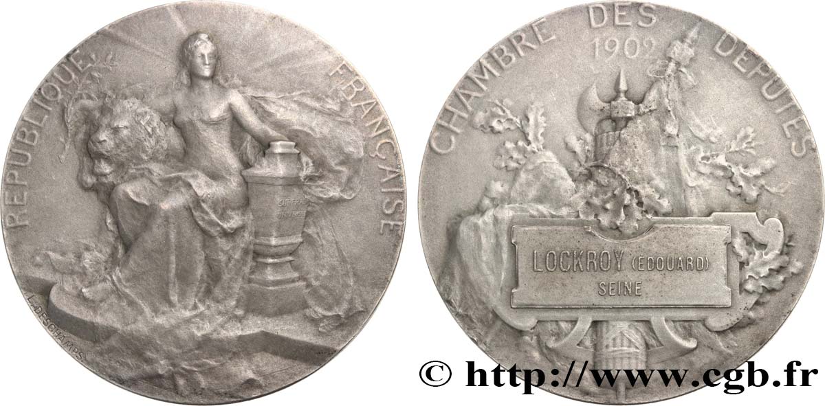 III REPUBLIC Médaille parlementaire, VIIIe législature, Edouard Lockroy AU/XF