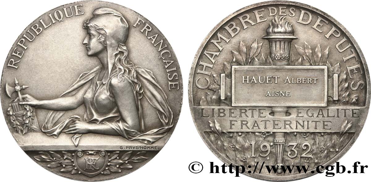 TERCERA REPUBLICA FRANCESA Médaille parlementaire, XVe législature, Albert Hauet EBC