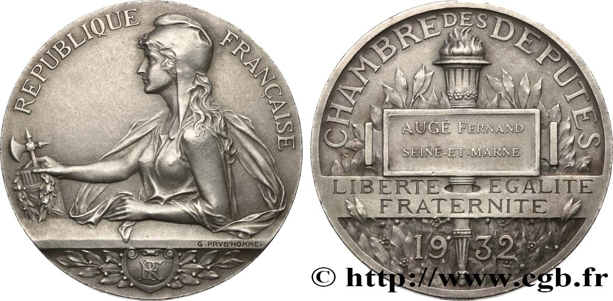 TERZA REPUBBLICA FRANCESE Médaille parlementaire, XVe législature, Fernand Augé SPL