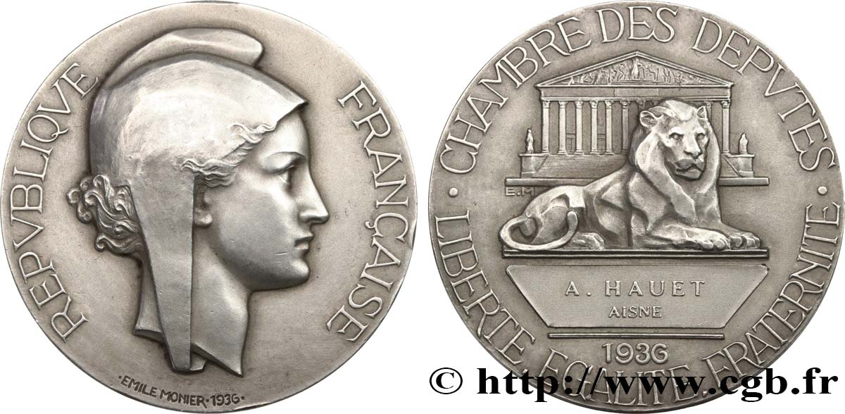 TERCERA REPUBLICA FRANCESA Médaille parlementaire, XVIe législature, Albert Hauet EBC