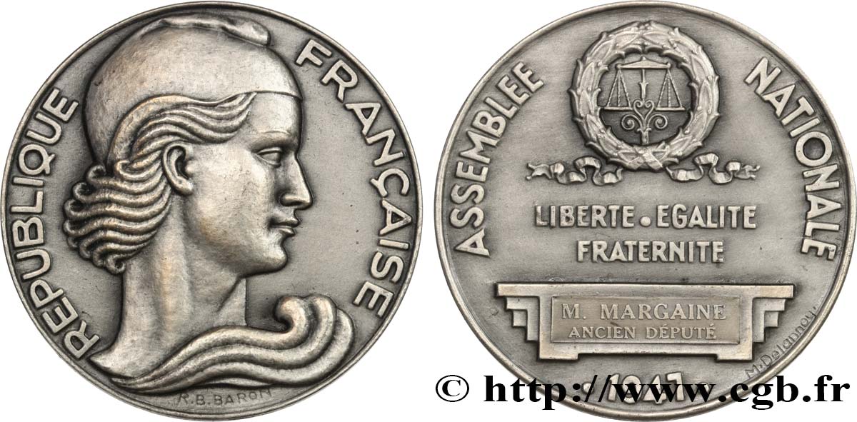 CUARTA REPUBLICA FRANCESA Médaille parlementaire, Alfred Margaine EBC