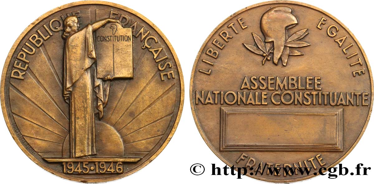 PROVISORY GOVERNEMENT OF THE FRENCH REPUBLIC Médaille parlementaire, Ire Assemblée nationale constituante q.SPL