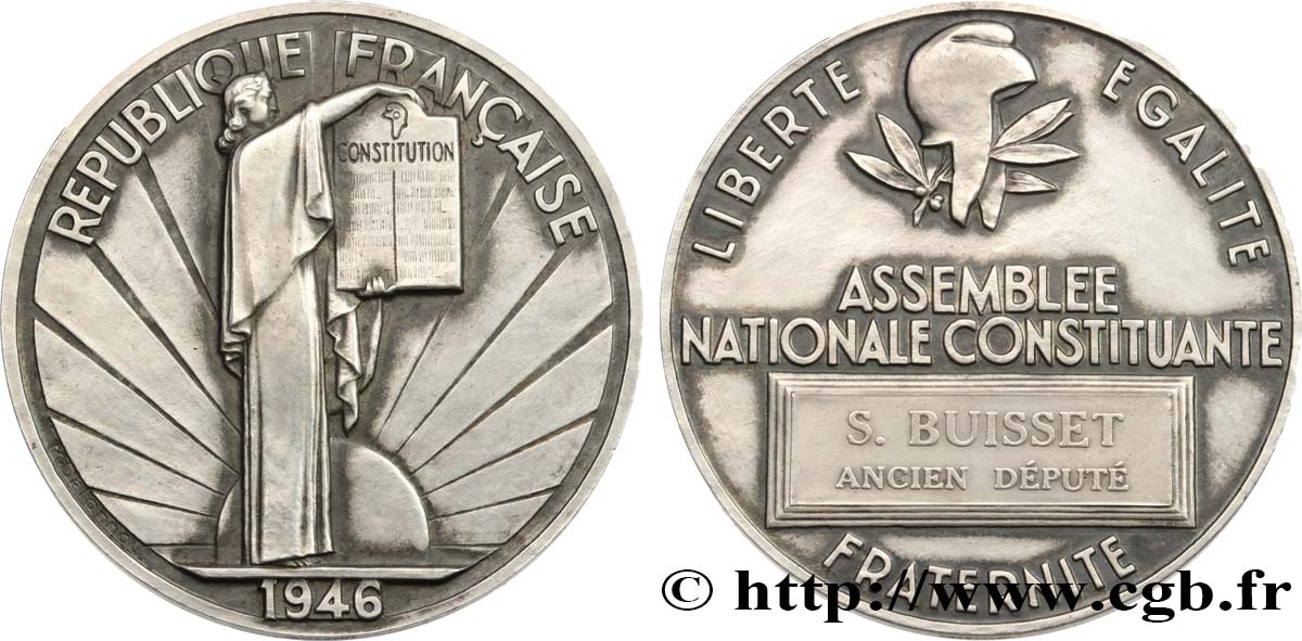 GOUVERNEMENT PROVISOIRE DE LA RÉPUBLIQUE FRANÇAISE Médaille parlementaire, IIe Assemblée nationale constituante, Séraphin Buisset TTB+