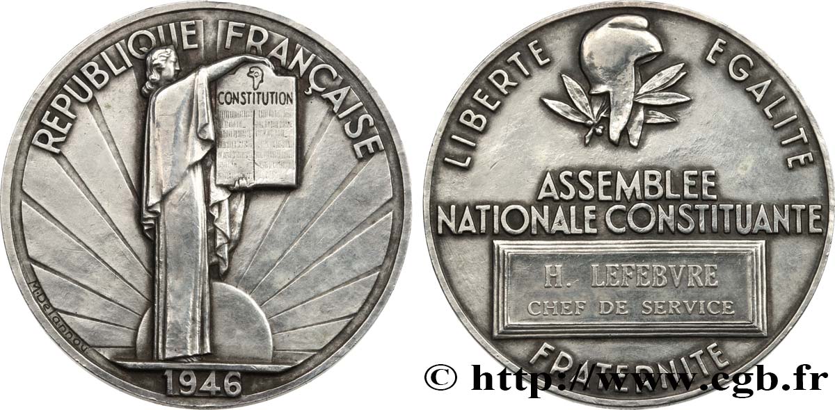 GOUVERNEMENT PROVISOIRE DE LA RÉPUBLIQUE FRANÇAISE Médaille parlementaire, IIe Assemblée nationale constituante, Chef de service TTB+