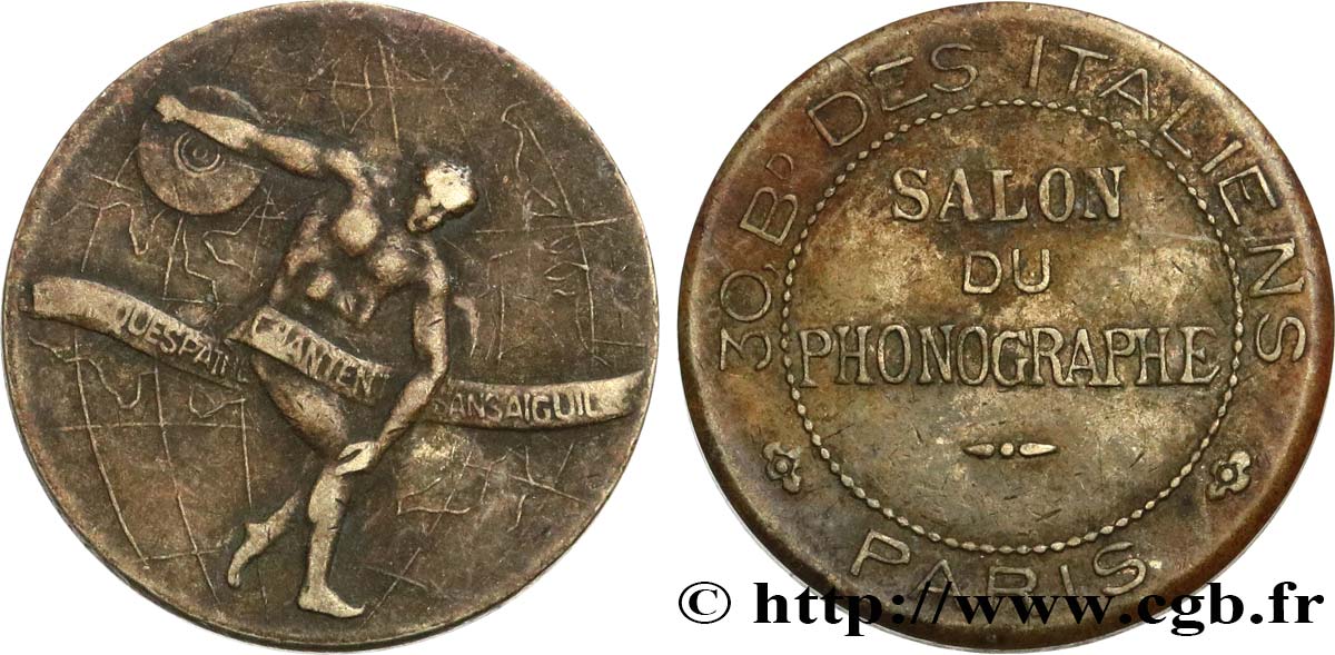 TROISIÈME RÉPUBLIQUE Médaille (jeton d’automate), Salon du Phonographe TB