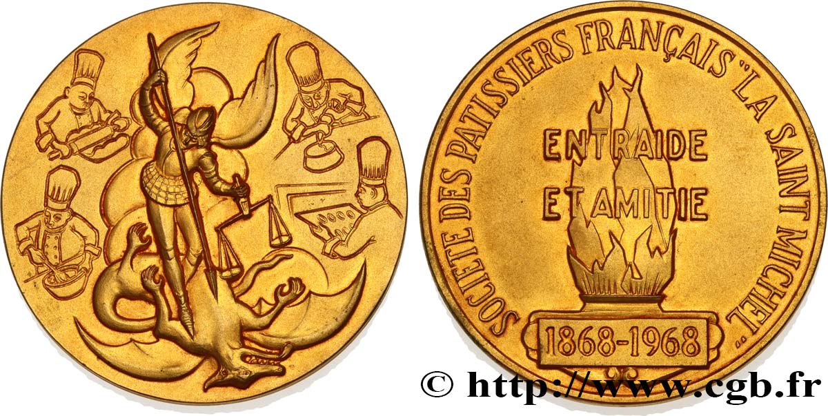CINQUIÈME RÉPUBLIQUE Médaille, Société des pâtissiers français “La Saint Michel” TTB+