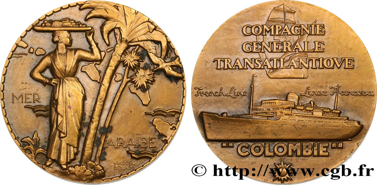 TROISIÈME RÉPUBLIQUE Médaille, Paquebot Colombie TTB+