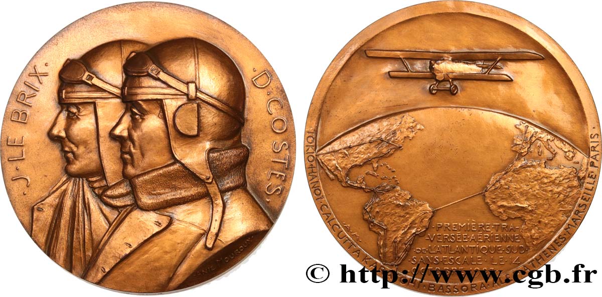 AERONAUTICS - AVIATION : AVIATORS & AIRPLANES Médaille, Première traversée aérienne de l’Atlantique AU