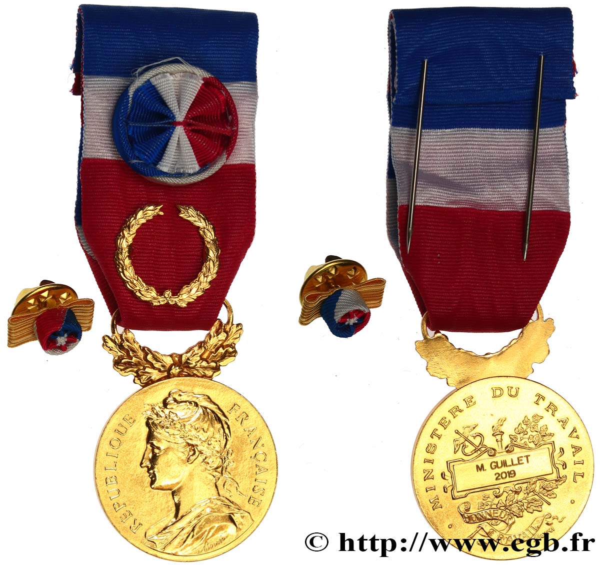V REPUBLIC Médaille d’honneur du Travail, Grand Or, second modèle AU