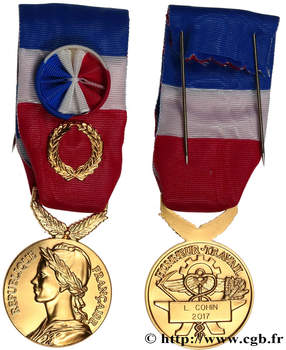 QUINTA REPUBLICA FRANCESA Médaille d’Honneur du Travail, Grand Or EBC