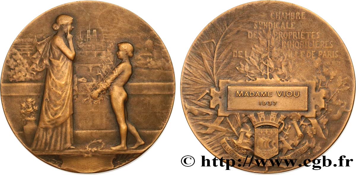 PROFESIONAL ASSOCIATIONS - TRADE UNIONS Médaille de récompense, Chambre syndicale des propriétés immobilières XF