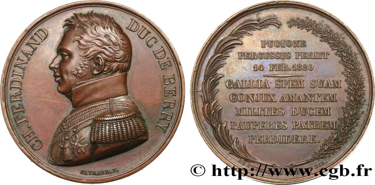 LOUIS XVIII Médaille, Mort de Charles Ferdinand duc de Berry AU