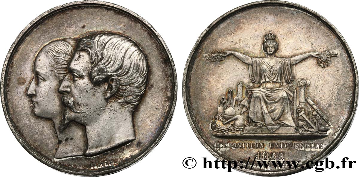 SECOND EMPIRE Médaille, Napoléon III et Eugénie, Exposition Universelle TTB