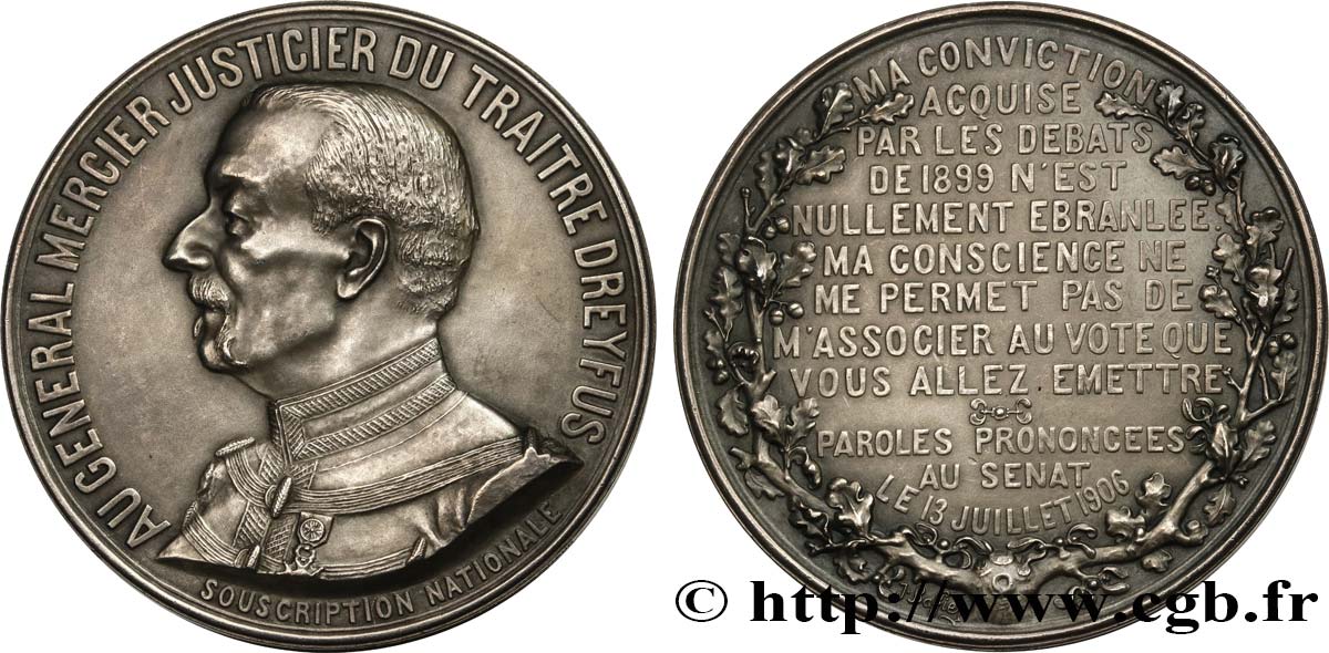 III REPUBLIC Médaille, Epreuve d’auteur, général Mercier AU