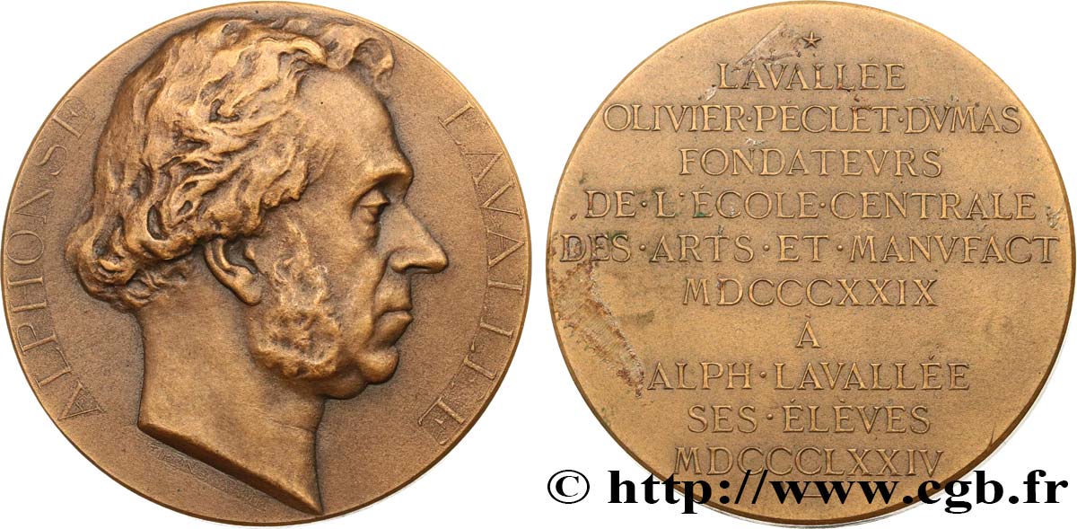 III REPUBLIC Médaille, Alphonse Lavallée, fondateur de l’École centrale des arts et manufactures AU