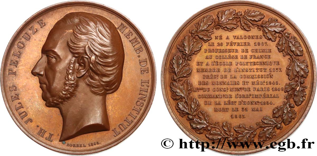 SECOND EMPIRE Médaille, Théophile-Jules Pelouze SUP