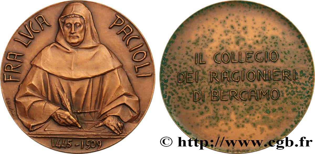 SCIENCES & SCIENTIFIQUES Médaille, Fra Luca Pacioli, Collège des comptables de Bergame SUP/TTB+