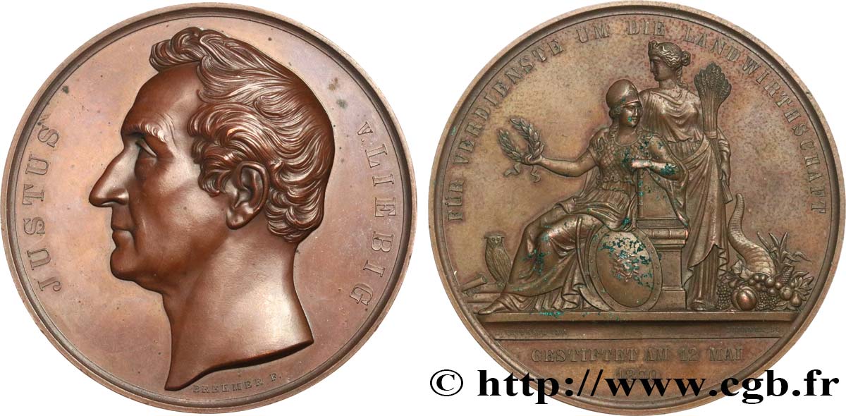 SCIENCES & SCIENTIFIQUES Médaille, Justus von Liebig, Mérite agricole SUP/TTB+