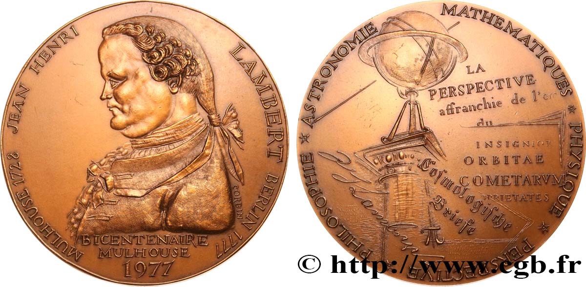 SCIENCES & SCIENTIFIQUES Médaille, Jean Henri Lambert, Bicentenaire VZ
