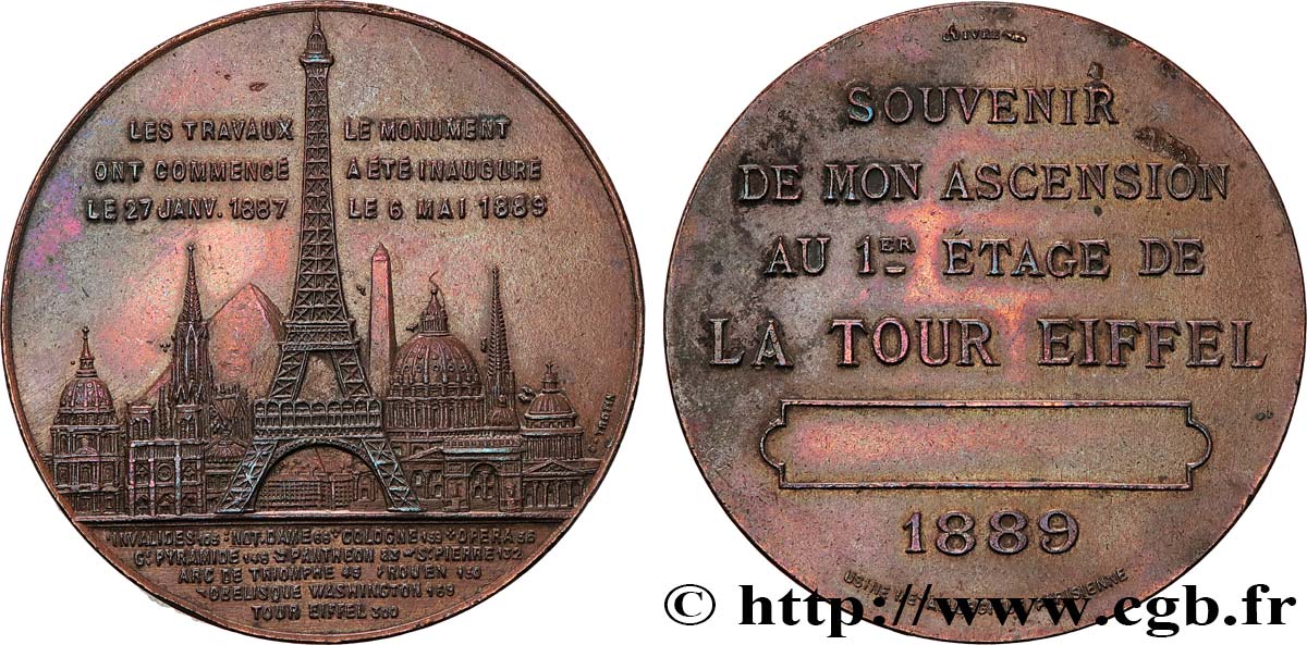III REPUBLIC Médaille de l’ascension de la Tour Eiffel (1er étage) AU
