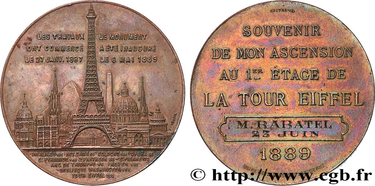 TROISIÈME RÉPUBLIQUE Médaille de l’ascension de la Tour Eiffel (1er étage) TTB+