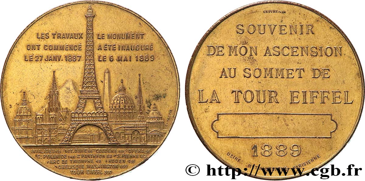 III REPUBLIC Médaille de l’ascension de la Tour Eiffel (Sommet) AU