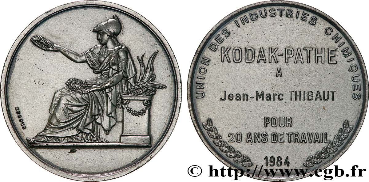 ENTREPRISES, INDUSTRIES ET COMMERCES DIVERS Médaille de récompense, 20 ans de travail chez Kodak-Pathe XF