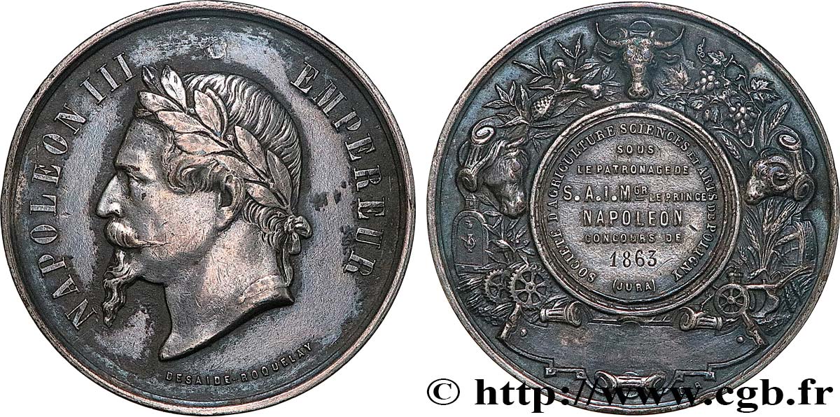SECOND EMPIRE Médaille, Société d’agriculture, sciences et arts XF