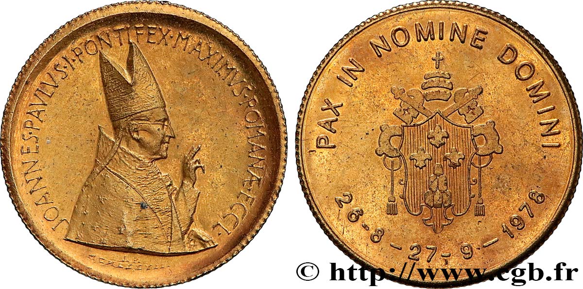 VATICAN AND PAPAL STATES Médaille, Jean-Paul Ier, Pax in nomine domini AU