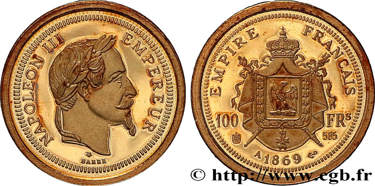 SECOND EMPIRE Médaillette de la 100 francs or Napoléon III, tête laurée AU