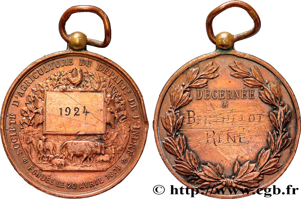 III REPUBLIC Médaille de récompense, Société d’agriculture VF