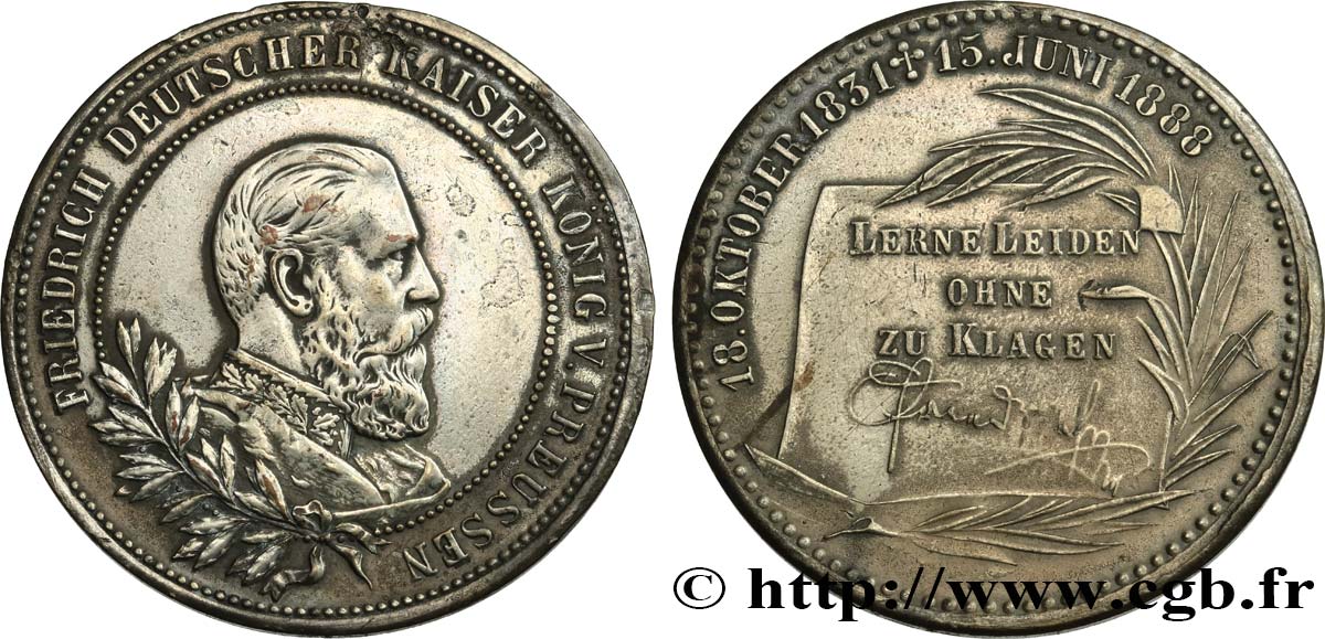 ALLEMAGNE - ROYAUME DE PRUSSE - FRÉDÉRIC III Médaille en mémoire de Frédéric III q.BB