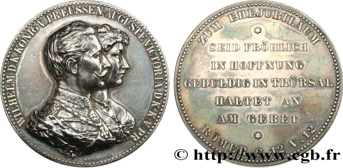ALLEMAGNE - ROYAUME DE PRUSSE - GUILLAUME II Médaille, Noces d’argent de Guillaume II et Augusta-Victoria SUP