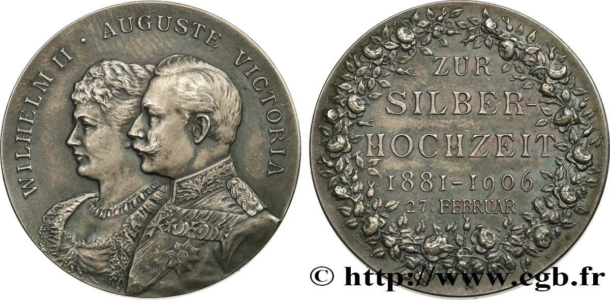 ALLEMAGNE - ROYAUME DE PRUSSE - GUILLAUME II Médaille, Noces d’argent de Guillaume II et Augusta-Victoria SUP