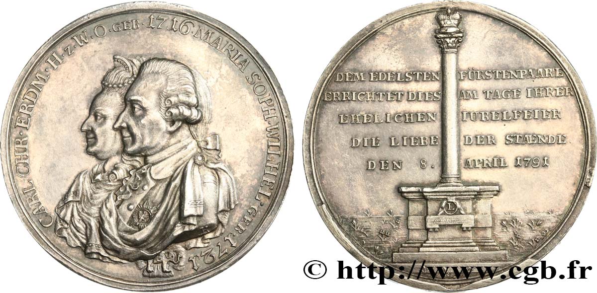 DEUTSCHLAND - WÜRTTEMBERG Médaille, Noces d’or de Carl Christian Erdmann von Würtemberg et de Marie Sophie Wilhelmine VZ/fVZ
