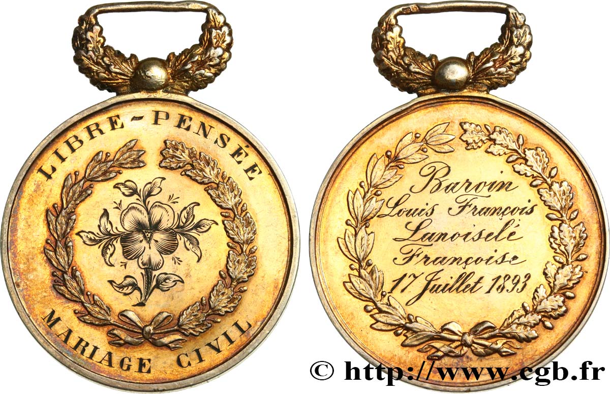 LOVE AND MARRIAGE Médaille, Mariage civil, Libre pensée AU